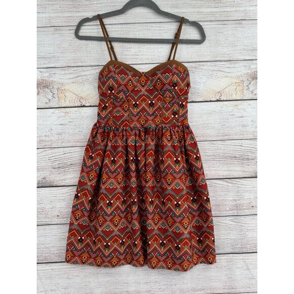 Band of Gypsies Southwest Print Mini Dress Women's Size Small Brown/Rust - Picture 1 of 9